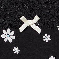 Cotton Mid-Rise Lace Trim Thong Panty, DAISY PLAY RICH BLACK, swatch