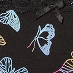 Cotton Mid-Rise Thong Panty, PAPILLON DANCE RICH BLACK, swatch