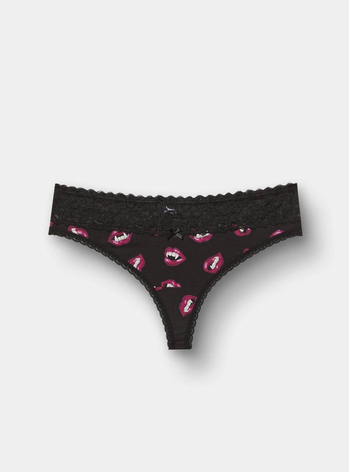 COTTON MID RISE THONG LACE TRIM PANTY