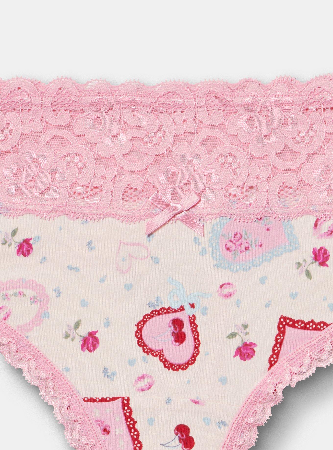 Cotton Mid-Rise Thong Panty, VINTAGE VALENTINES LOTUS, alternate