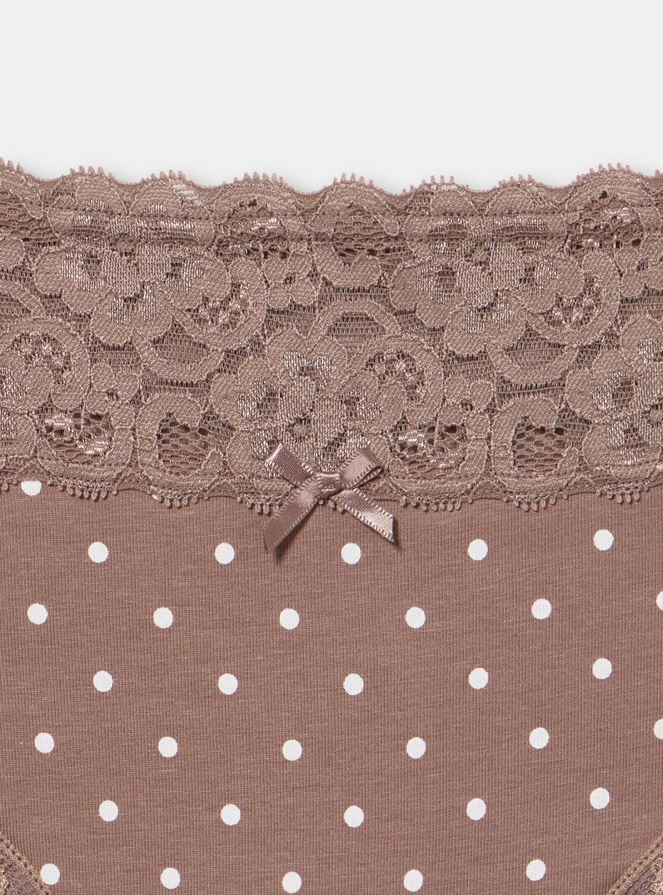 Cotton Mid-Rise Thong Panty, CHIC DOT DEEP TAUPE, alternate