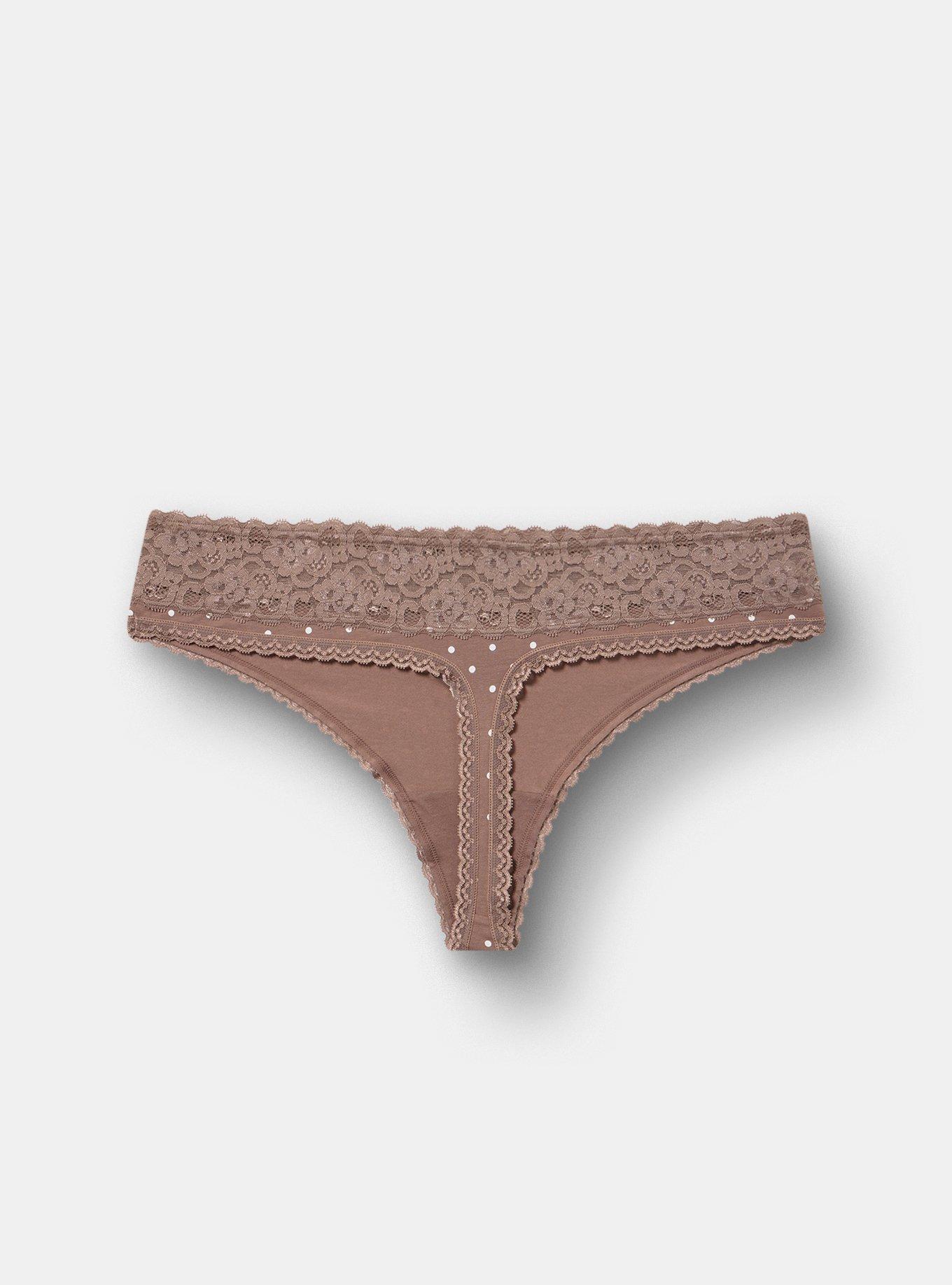 Cotton Mid-Rise Thong Panty, CHIC DOT DEEP TAUPE, alternate
