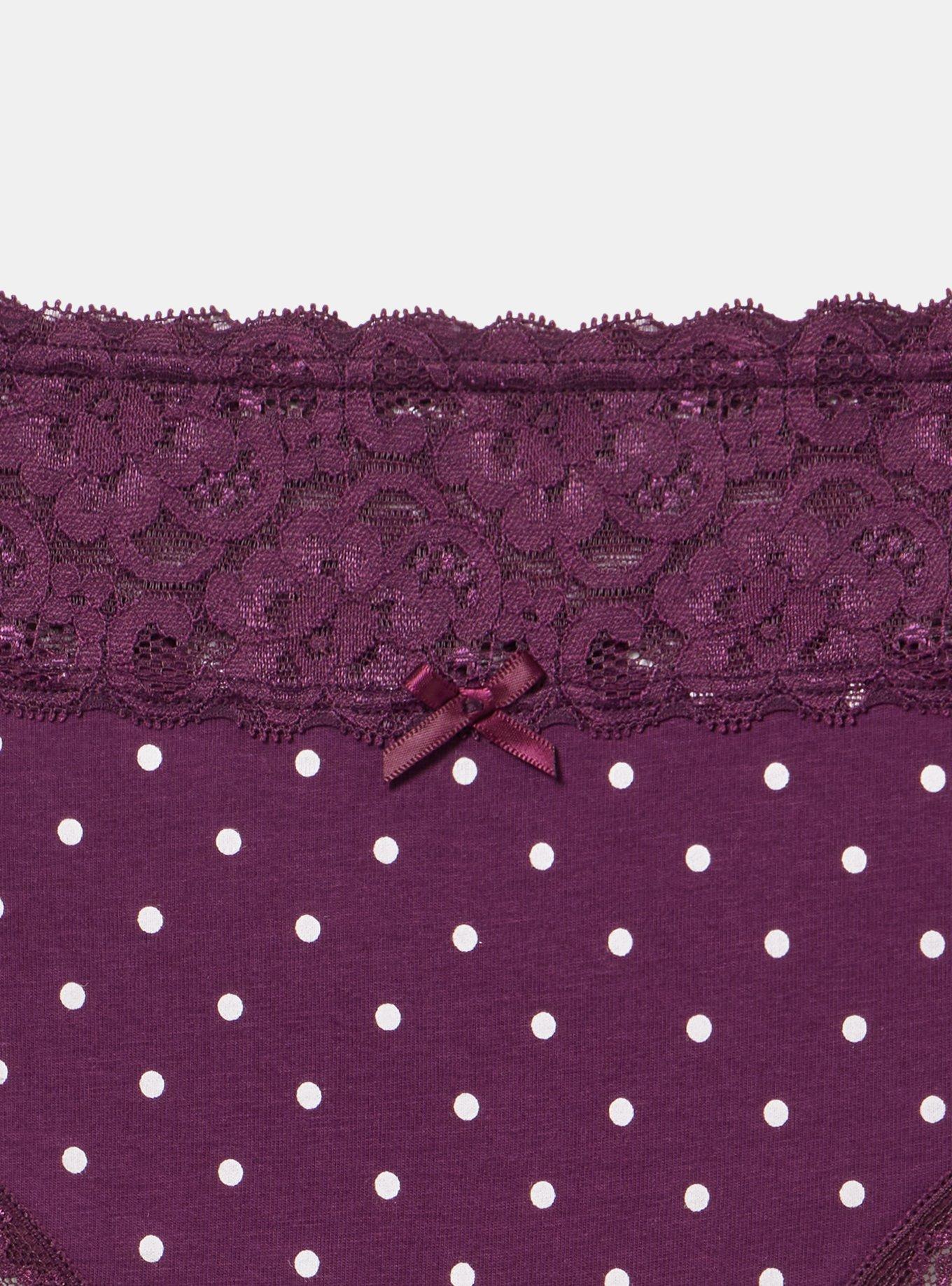 Cotton Mid-Rise Thong Panty, CHIC DOT POTENT PURPLE, alternate