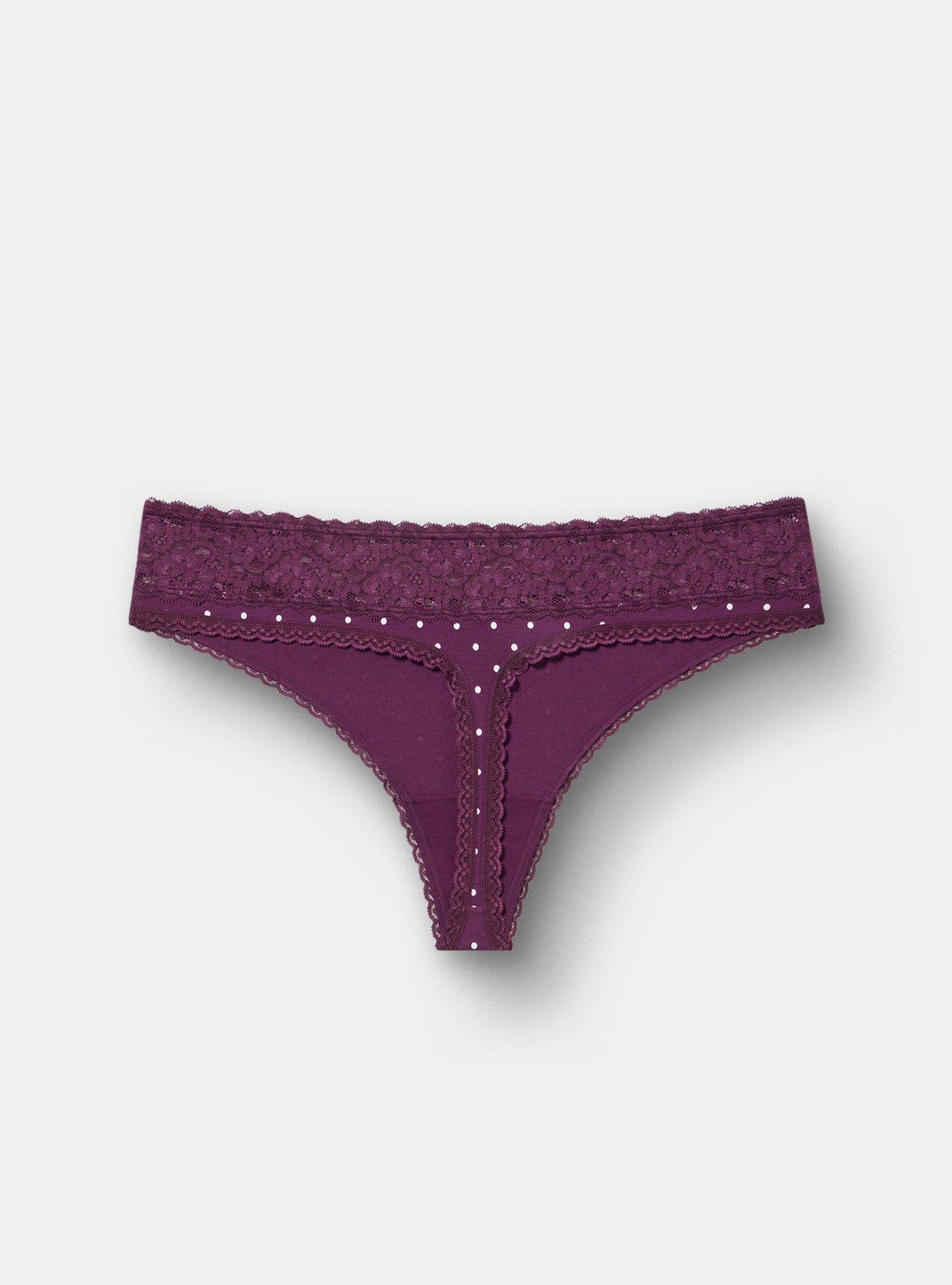 Cotton Mid-Rise Thong Panty, CHIC DOT POTENT PURPLE, alternate