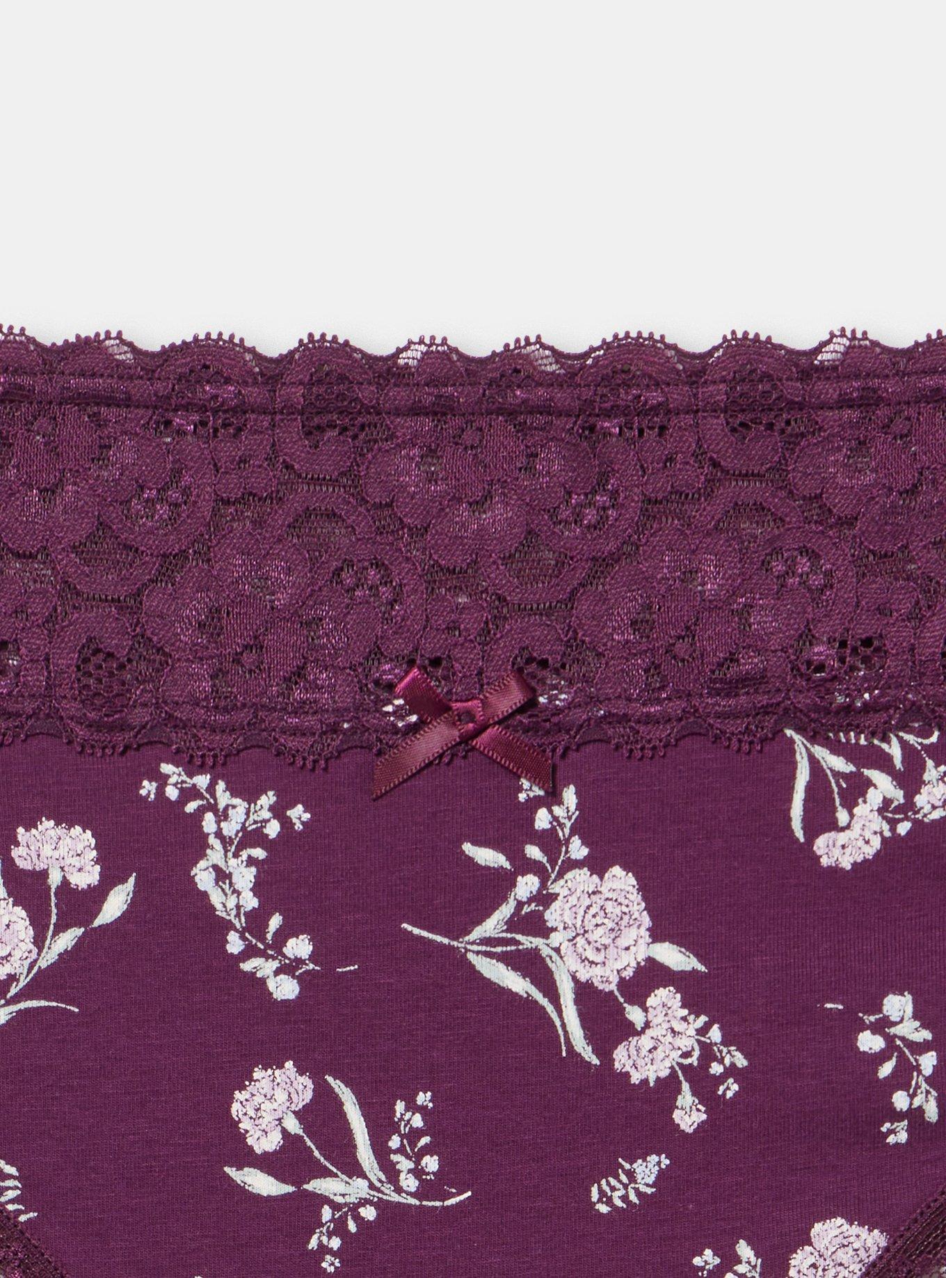 Cotton Mid-Rise Thong Panty, SPRING FLORAL POTENT PURPLE, alternate