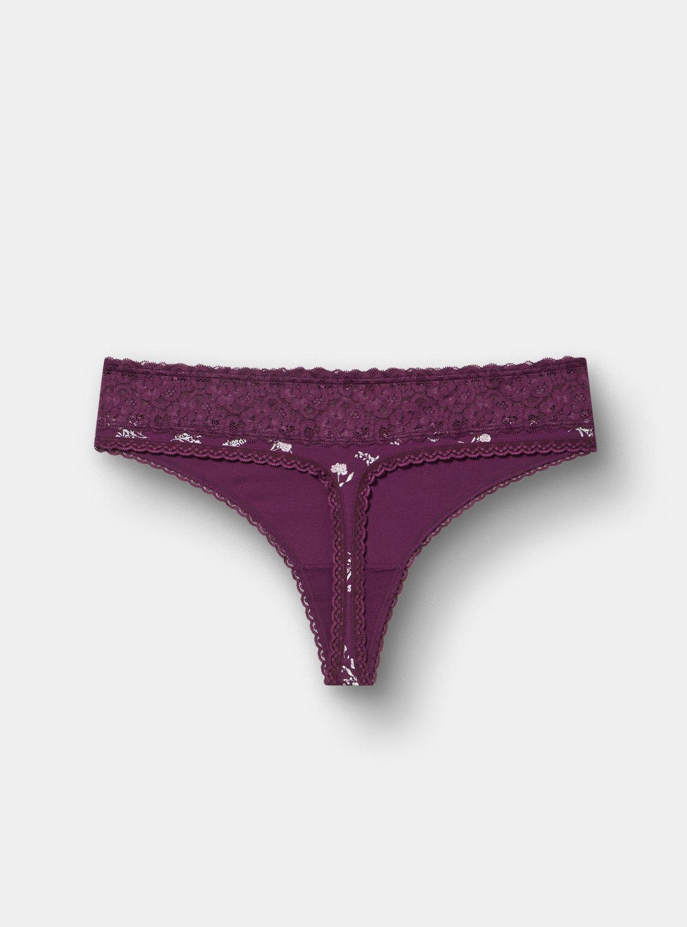 Cotton Mid-Rise Thong Panty, SPRING FLORAL POTENT PURPLE, alternate