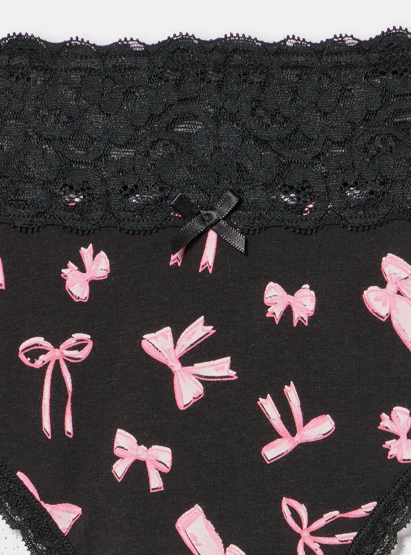 Plus Size Cotton Mid-Rise Thong Panty, FLOAT BOWS BLACK, alternate