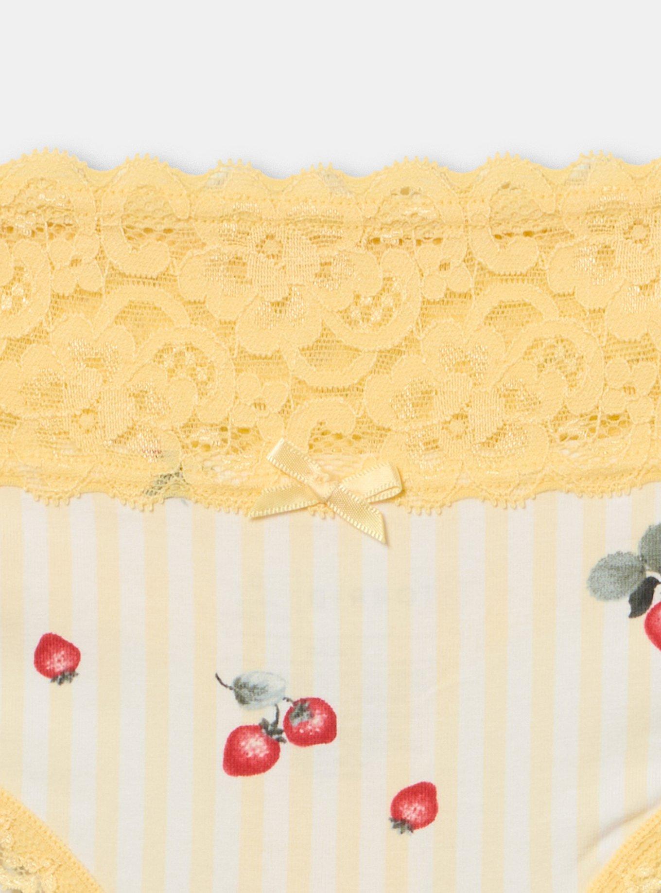 Plus Size Cotton Mid-Rise Thong Panty, STRAWBERRY STRIPE YELLOW, alternate