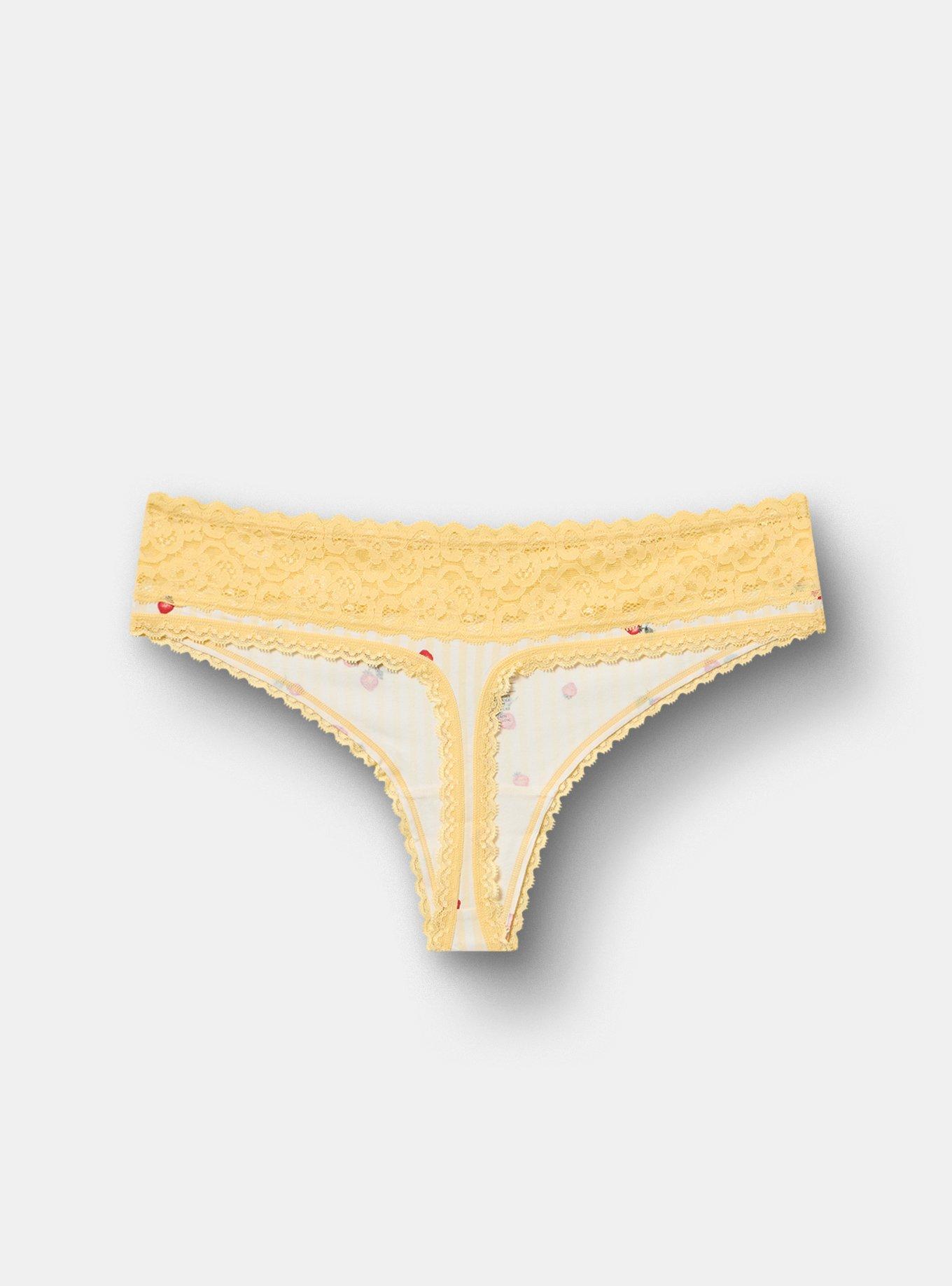 Plus Size Cotton Mid-Rise Thong Panty, STRAWBERRY STRIPE YELLOW, alternate