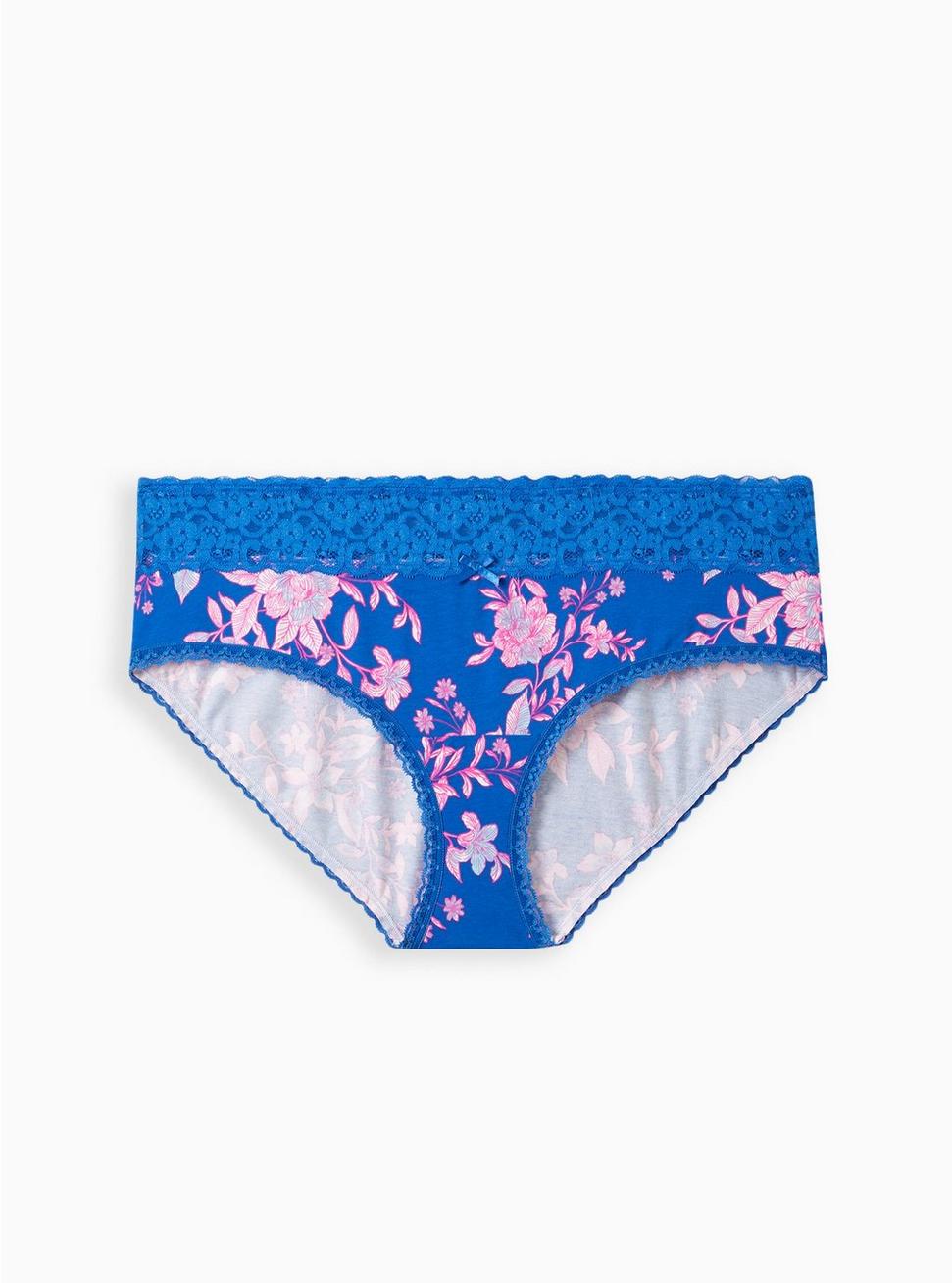 Cotton Mid-Rise Hipster Lace Trim Panty, LILLIAN FLORAL BLUE, hi-res
