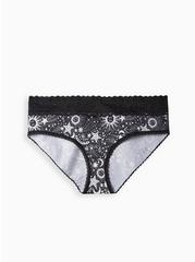 Cotton Mid-Rise Hipster Lace Trim Panty, HEART OF GOLD BLACK, hi-res