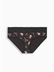 Cotton Mid-Rise Hipster Lace Trim Panty, NIGHT TERROR CHRISTMAS BLACK, hi-res