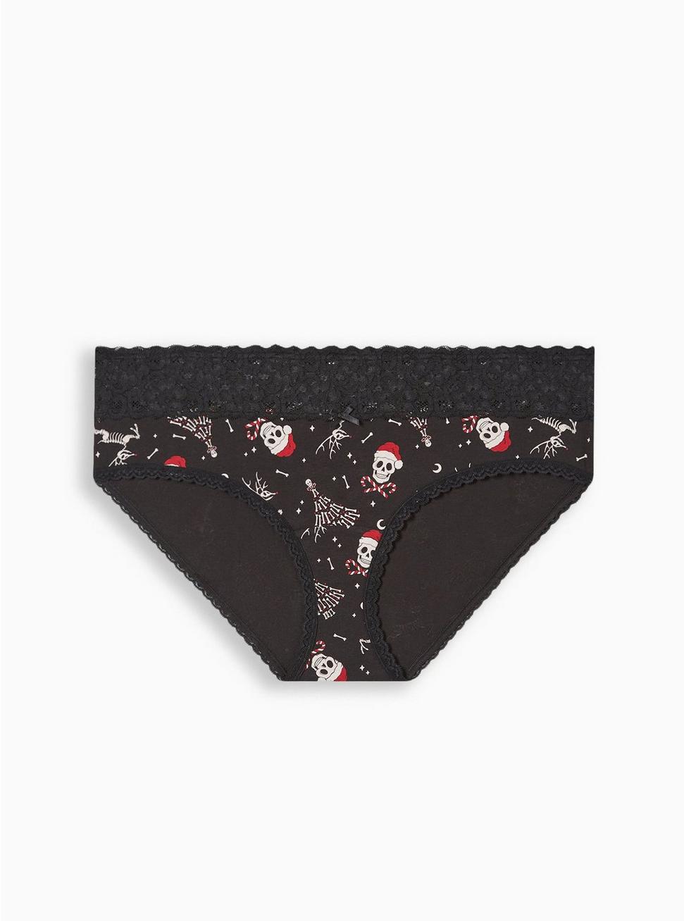 Cotton Mid-Rise Hipster Lace Trim Panty, NIGHT TERROR CHRISTMAS BLACK, hi-res