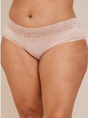 Cotton Mid-Rise Hipster Lace Trim Panty, ROSE DUST PINK, alternate