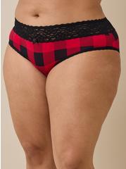 Plus Size Cotton Mid-Rise Hipster Lace Trim Panty, TRADITIONAL BUFFALO, alternate