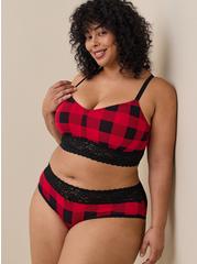 Plus Size Cotton Mid-Rise Hipster Lace Trim Panty, TRADITIONAL BUFFALO, hi-res