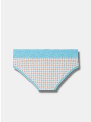 Plus Size Cotton Mid-Rise Hipster Lace Trim Panty, RASPBERRY GINGHAM BLUE, alternate