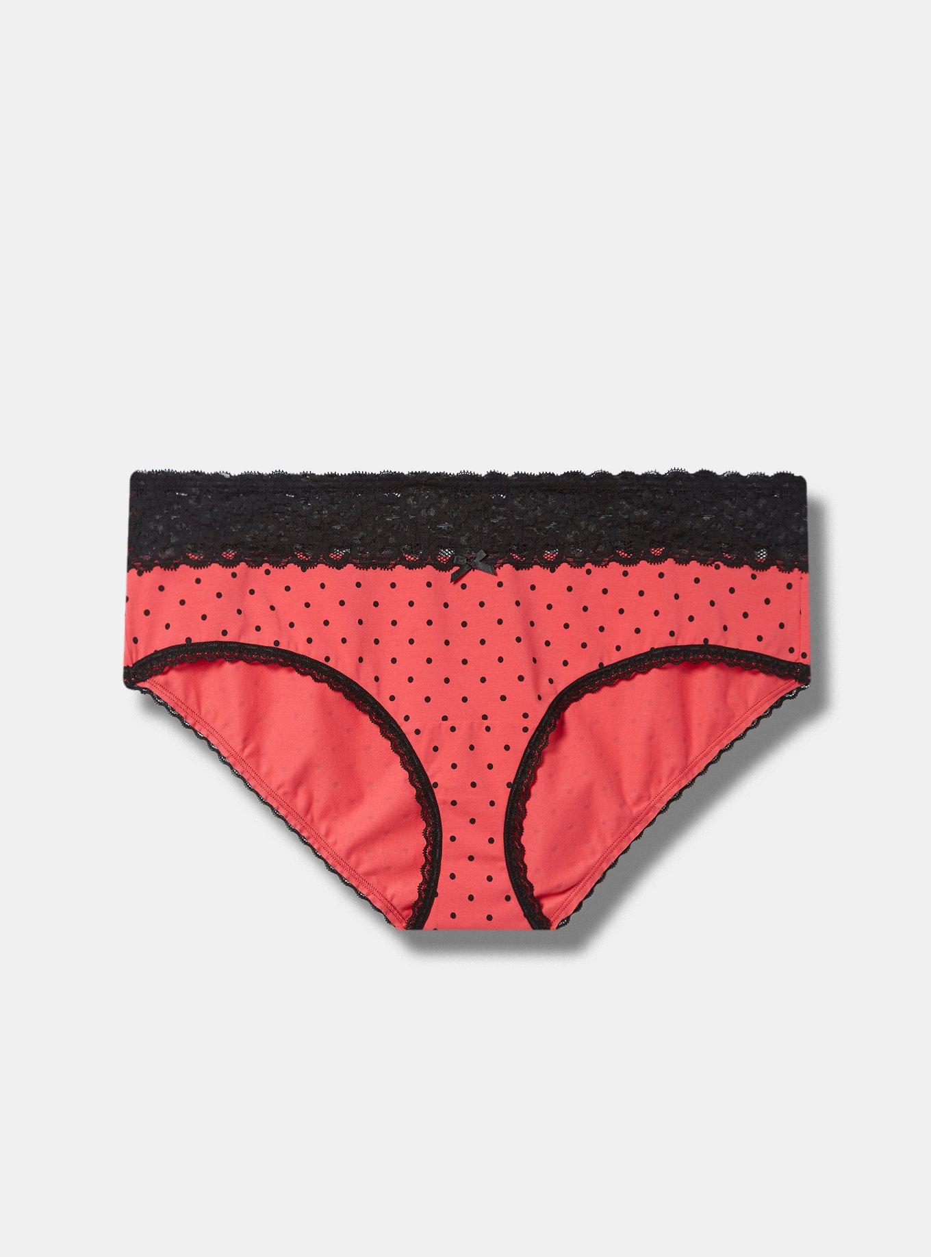 Cotton and Scalloped Trim Hiphugger Panty - Black