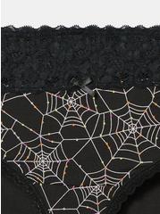 Plus Size Cotton Mid-Rise Hipster Lace Trim Panty, ALLOVER SPIDERWEBS BLACK, alternate