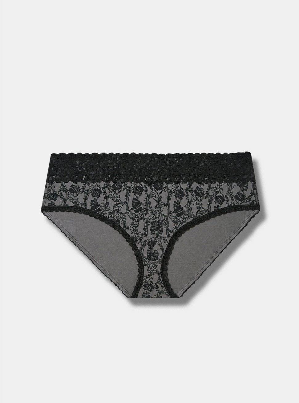 Cotton Mid-Rise Hipster Lace Trim Panty, SKULL CAMEO LAVA SMOKE, hi-res