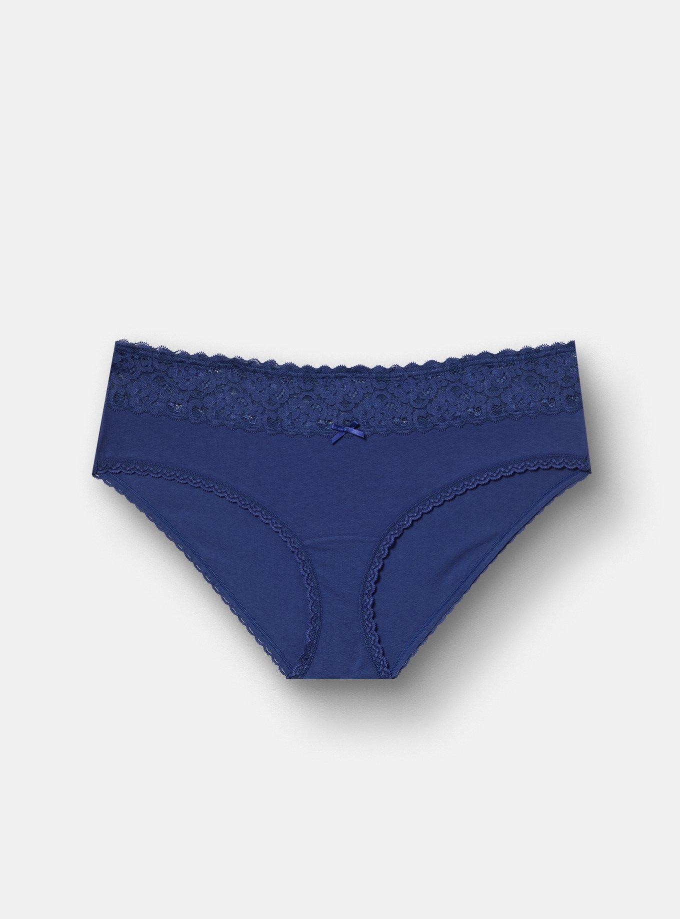 Cotton Mid-Rise Lace Trim Hipster Panty, BELLWETHER BLUE, hi-res