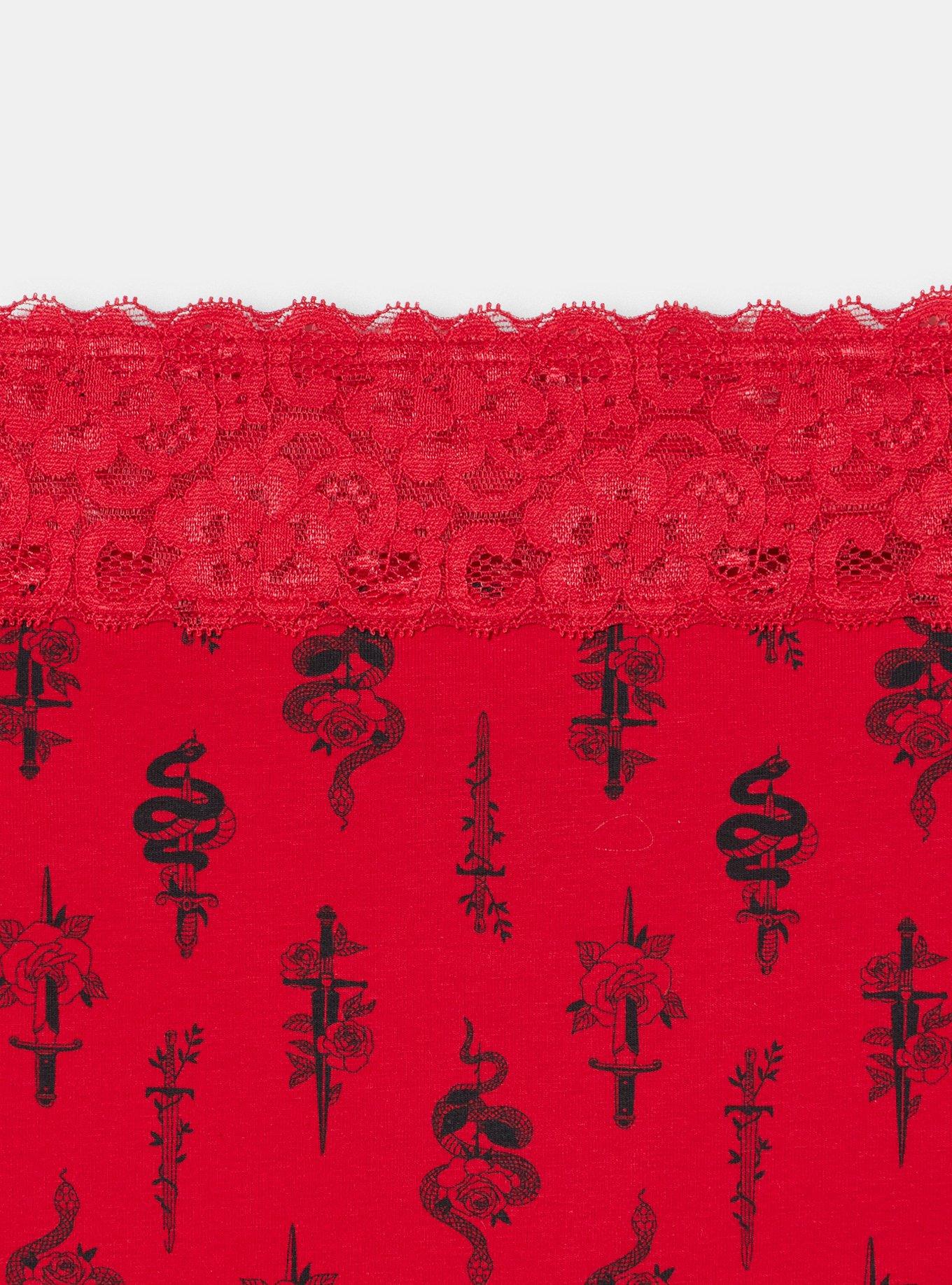 Cotton Mid-Rise Lace Trim Hipster Panty, SNAKES AND DAGGERS JESTER RED, alternate