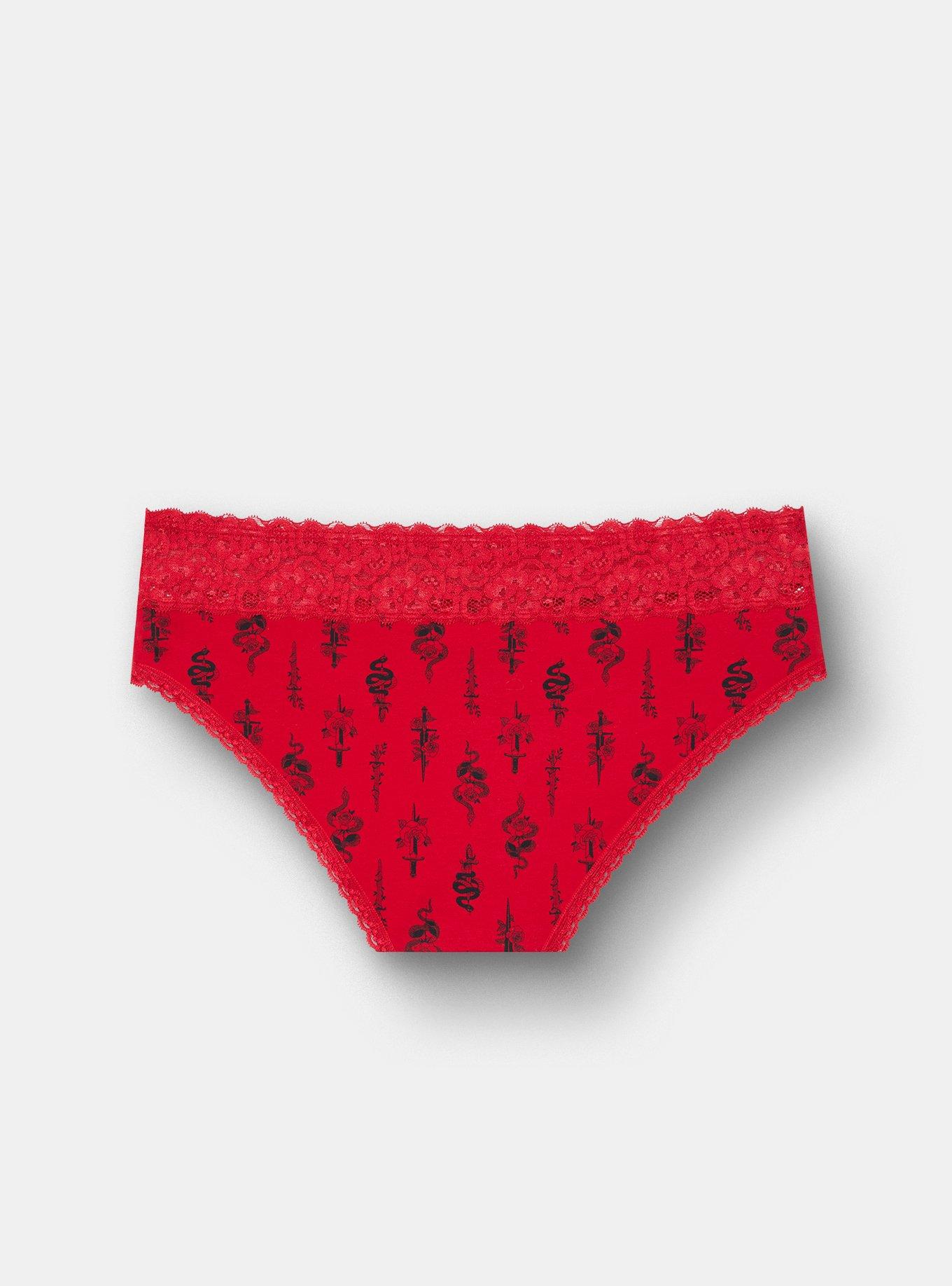 Cotton Mid-Rise Lace Trim Hipster Panty, SNAKES AND DAGGERS JESTER RED, alternate