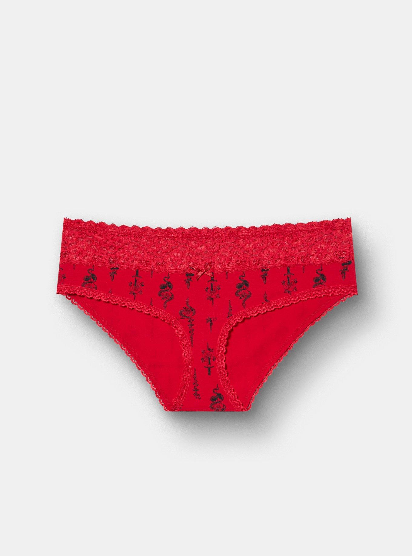 Cotton Mid-Rise Lace Trim Hipster Panty, SNAKES AND DAGGERS JESTER RED, hi-res