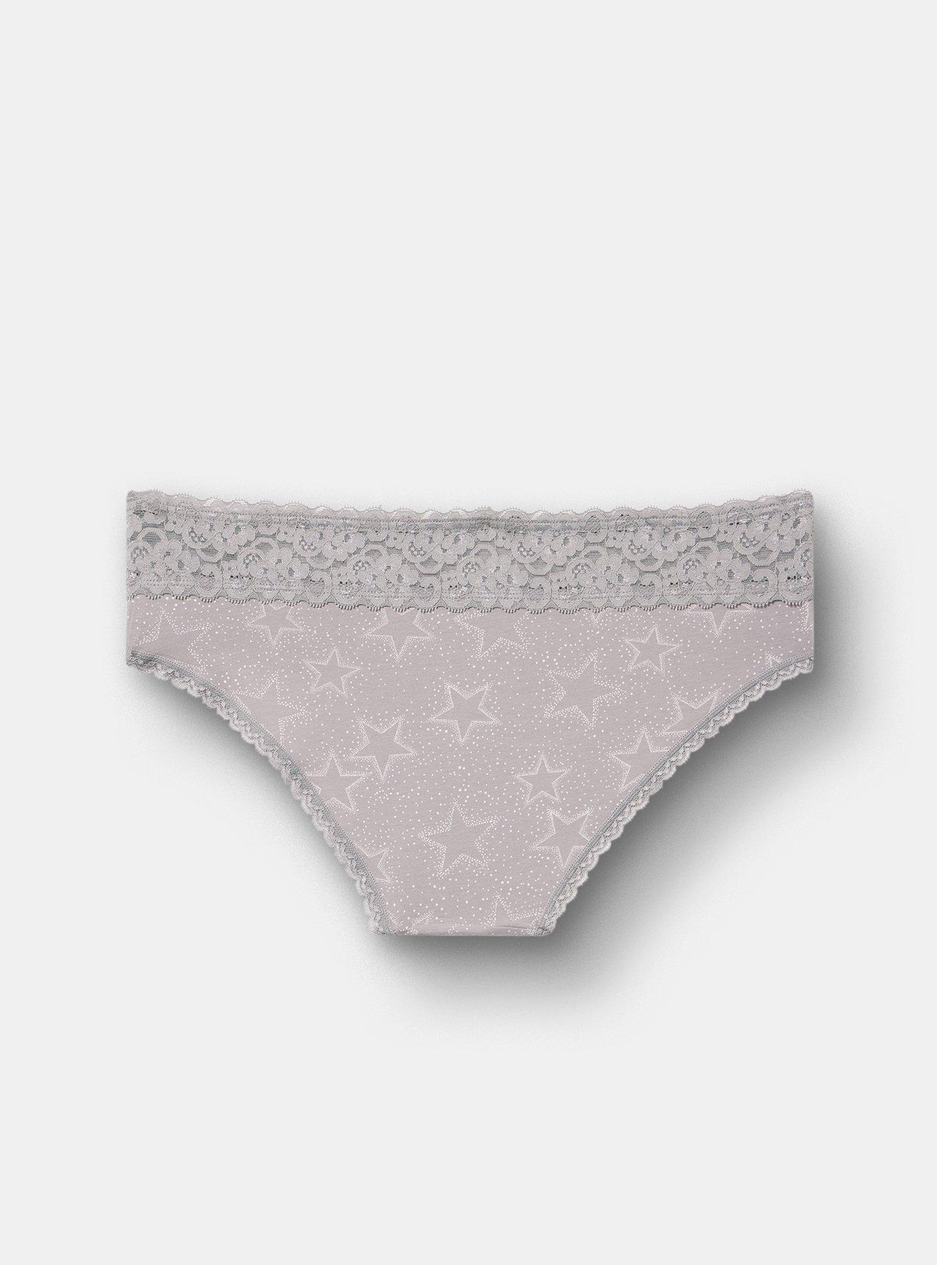 Cotton Mid-Rise Lace Trim Hipster Panty, SPARKLE STARS FORMAL GREY, alternate
