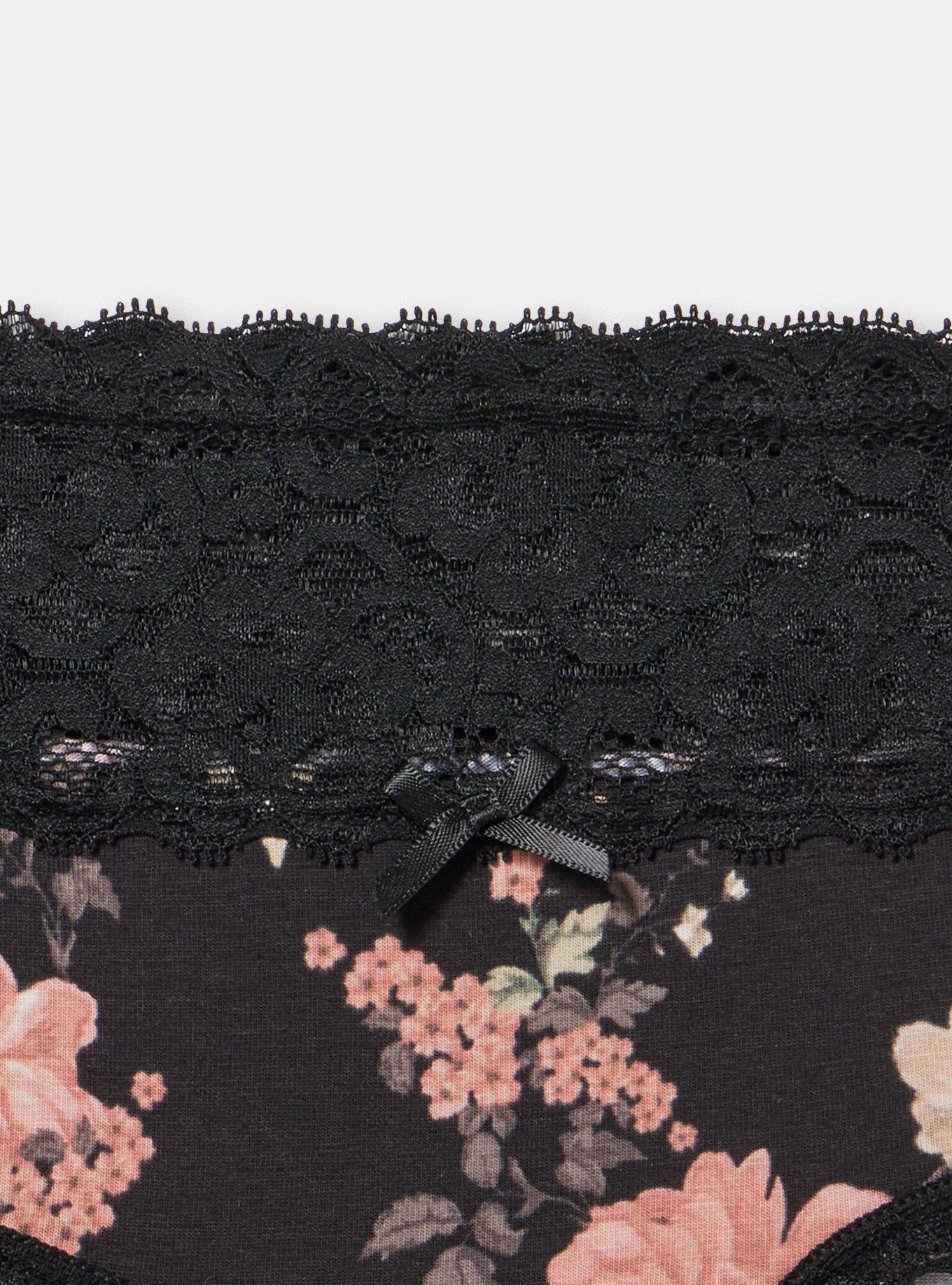 Cotton Mid-Rise Lace Trim Hipster Panty, LOVER FLORAL SMALL RICH BLACK, alternate