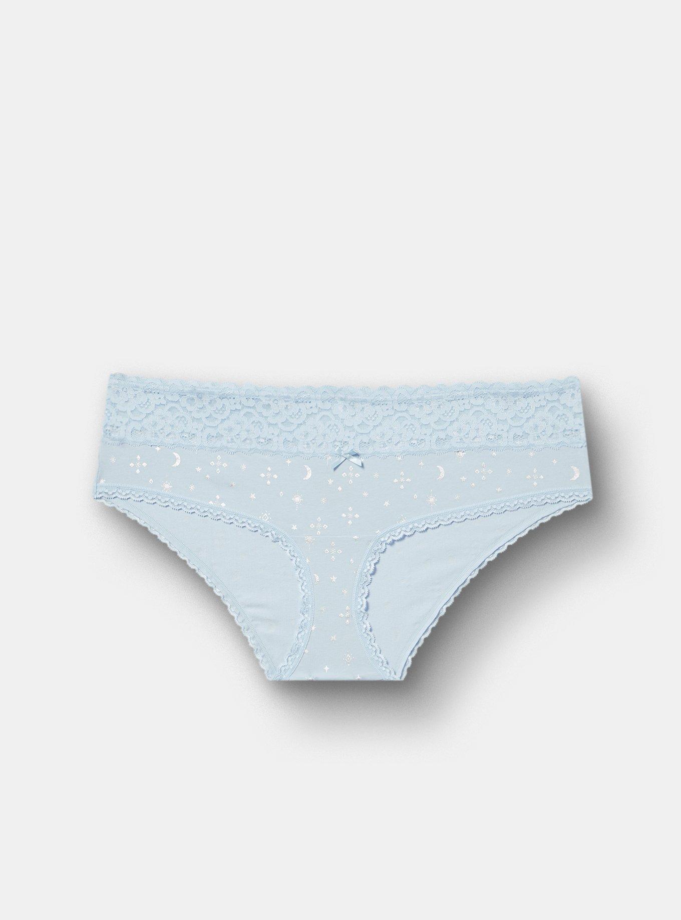 Cotton Mid-Rise Lace Trim Hipster Panty, SPARKLY SNOWFLAKE SKYWAY SILVER FOIL, hi-res
