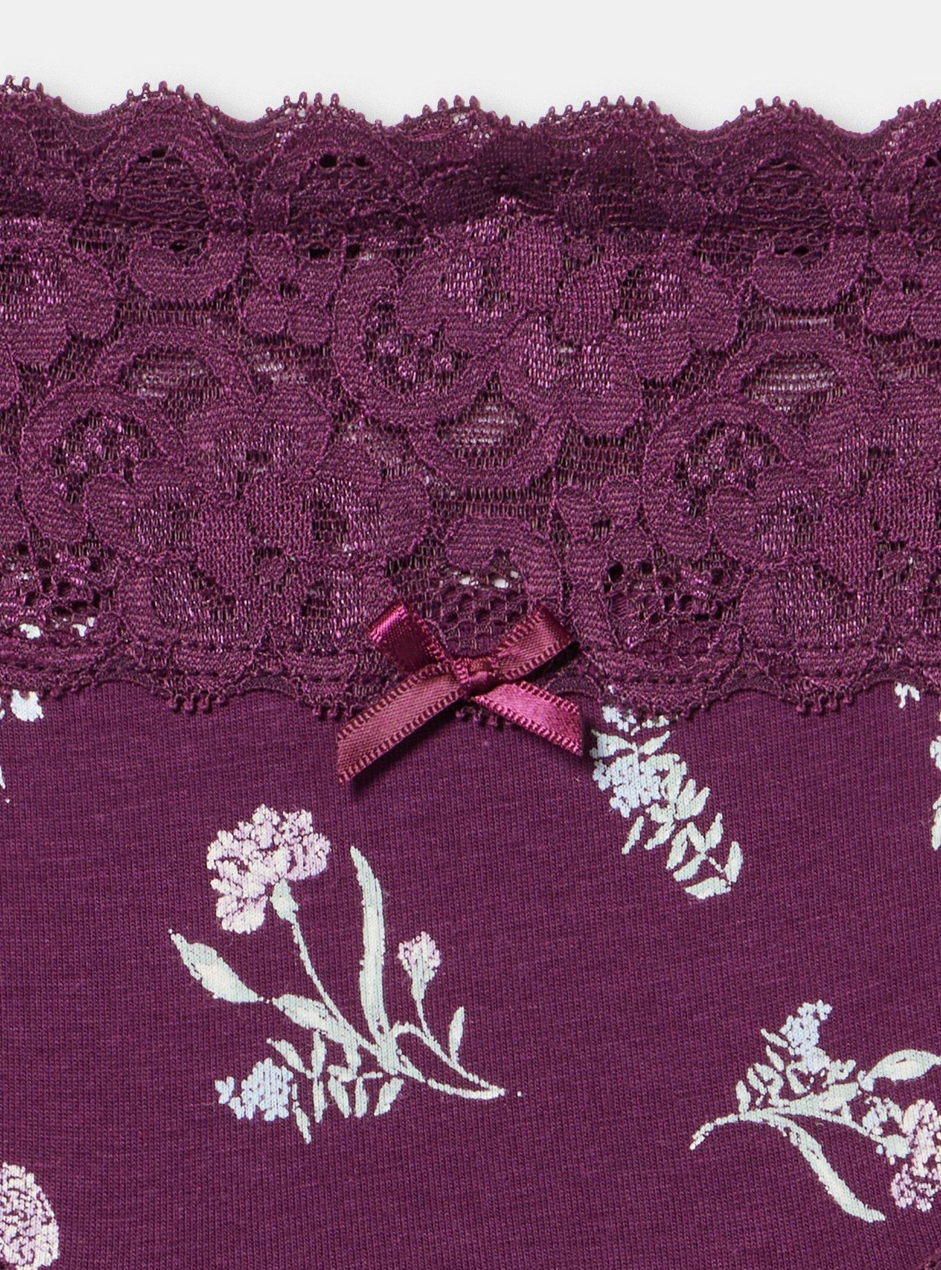 Cotton Mid-Rise Lace Trim Hipster Panty, SPRING FLORAL POTENT PURPLE, alternate