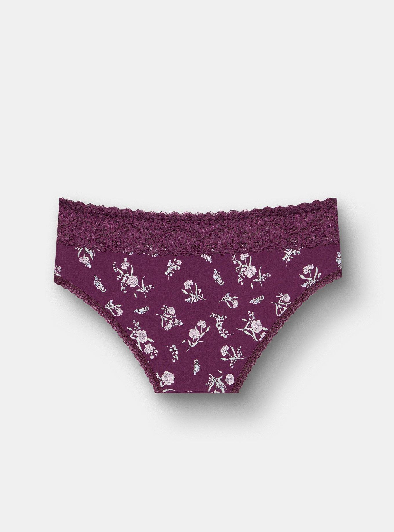 Cotton Mid-Rise Lace Trim Hipster Panty, SPRING FLORAL POTENT PURPLE, alternate