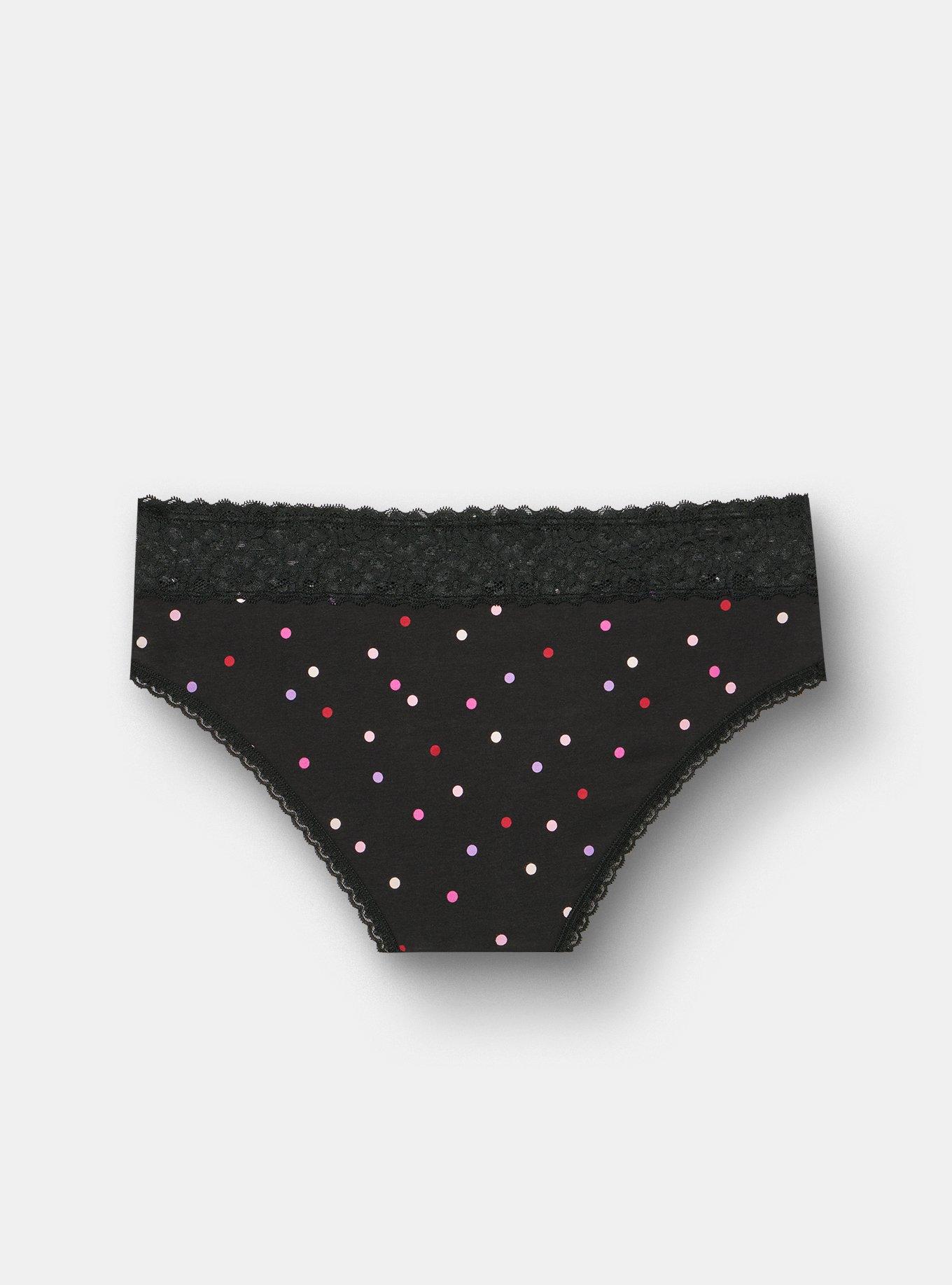 Cotton Mid-Rise Lace Trim Hipster Panty, SWEETHEART DOT SMALL BLACK, alternate