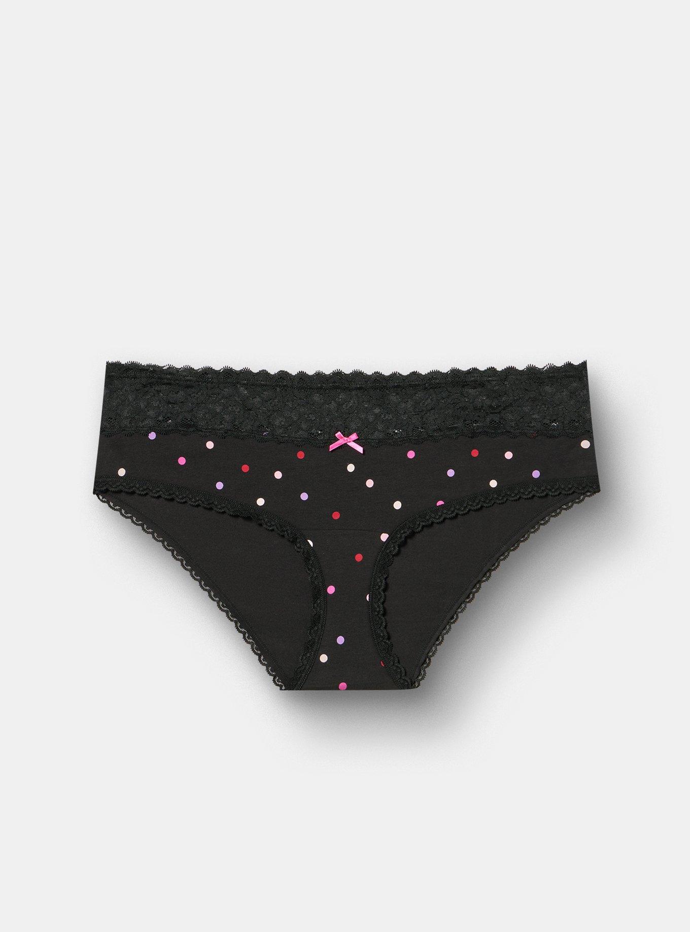 Cotton Mid-Rise Lace Trim Hipster Panty, SWEETHEART DOT SMALL BLACK, hi-res