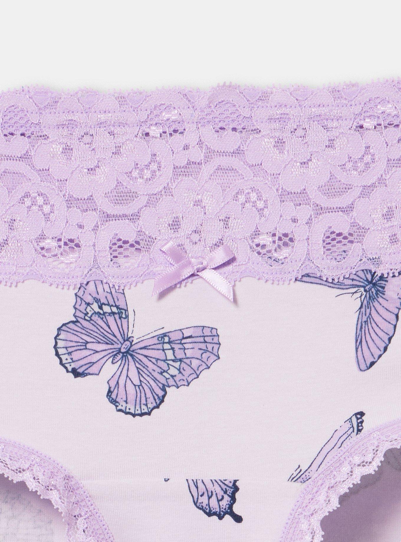 Cotton Mid-Rise Lace Trim Hipster Panty, HUE BUTTERFLIES LAVENDER, alternate