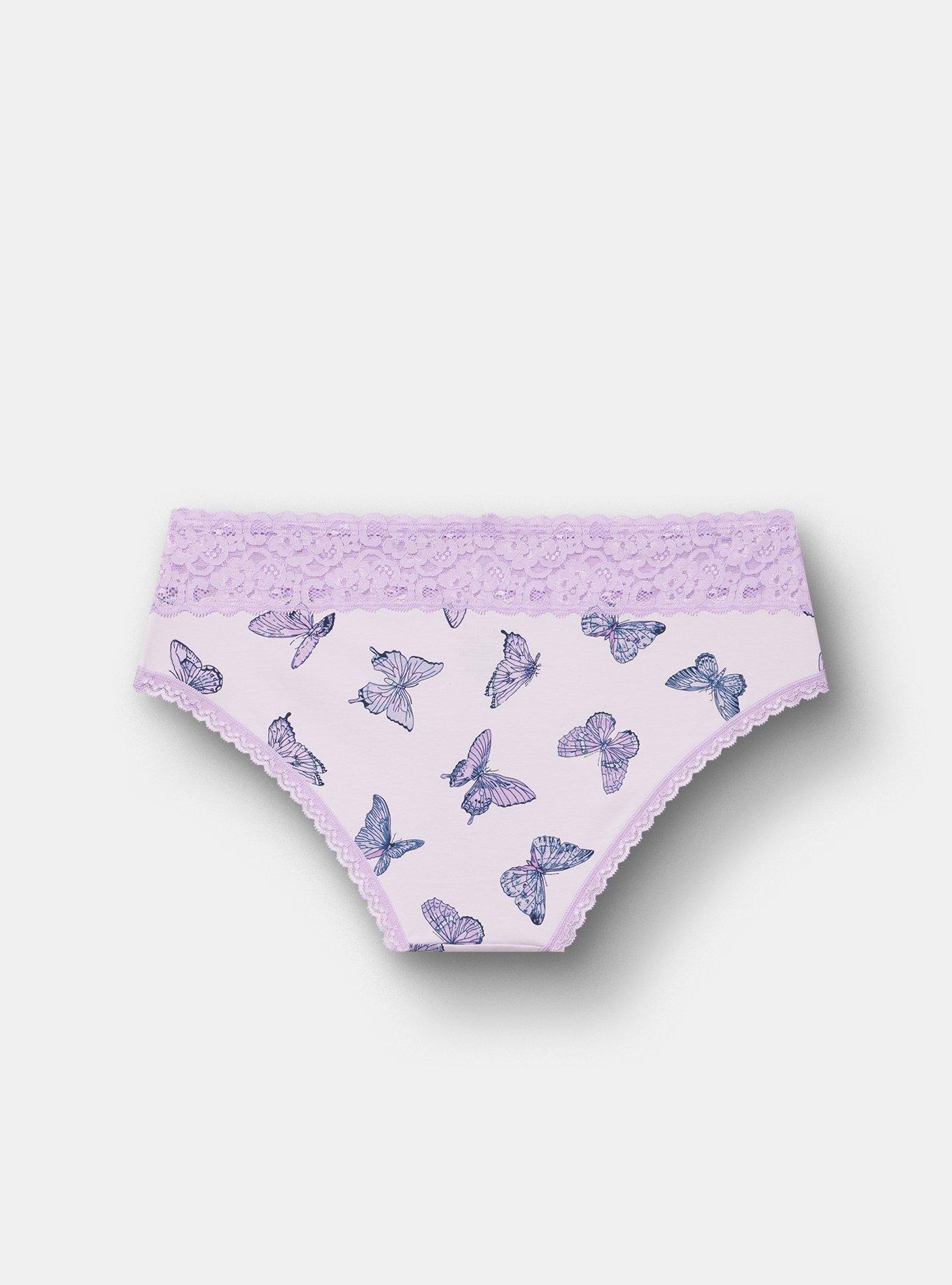 Cotton Mid-Rise Lace Trim Hipster Panty, HUE BUTTERFLIES LAVENDER, alternate
