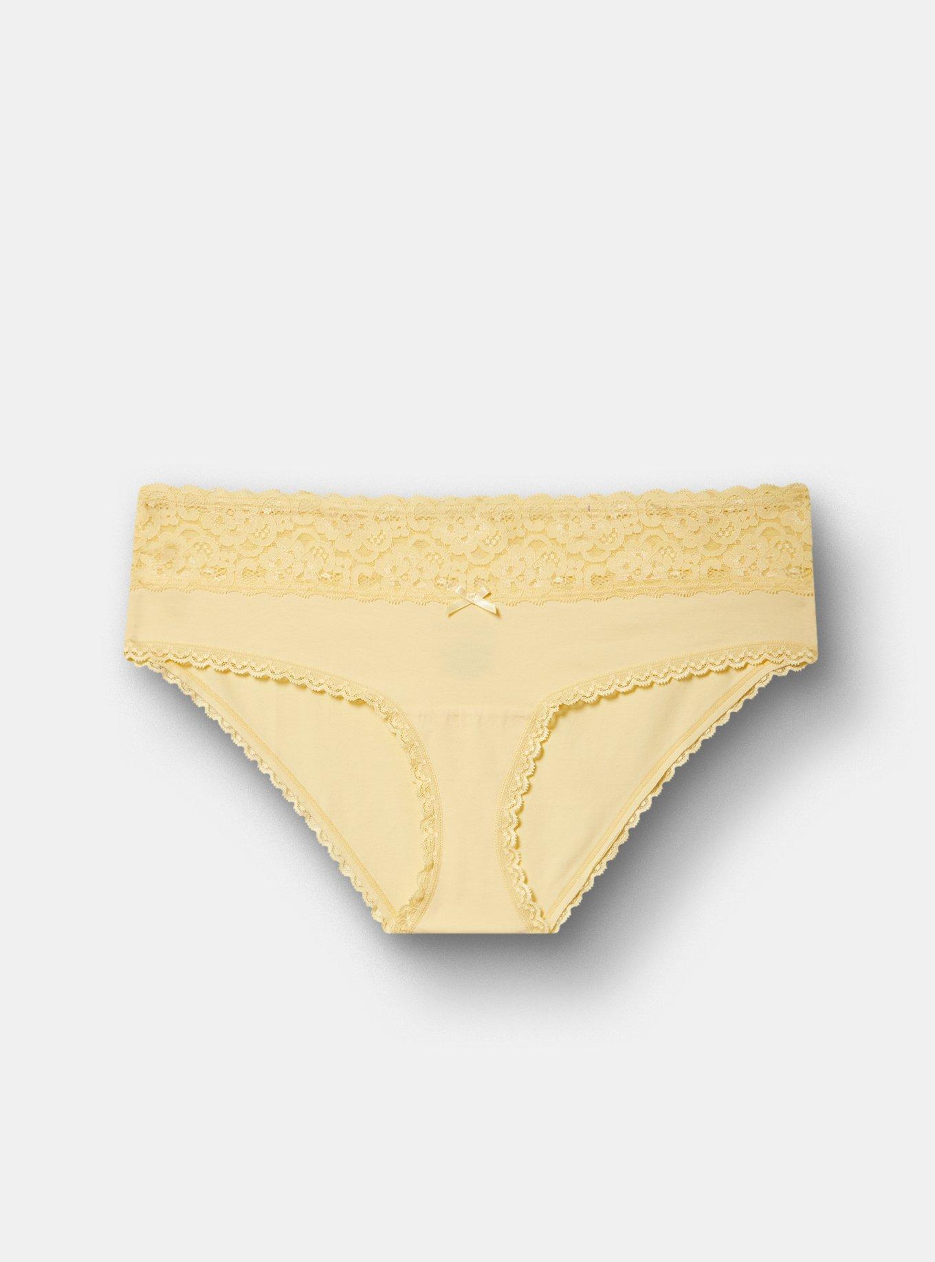 Cotton Mid-Rise Lace Trim Hipster Panty, GOLDEN HAZE, hi-res