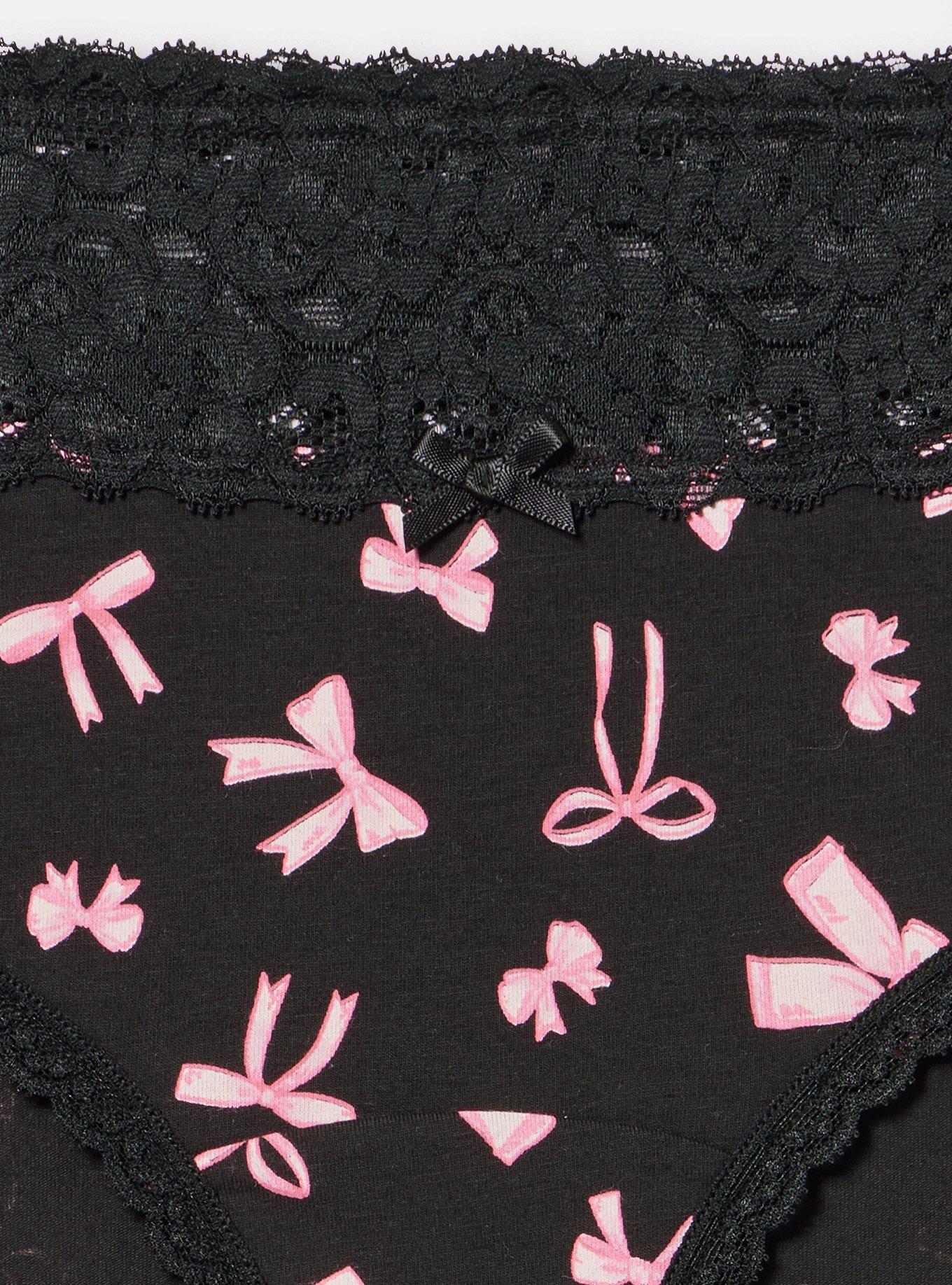Cotton Mid-Rise Lace Trim Hipster Panty, FLOAT BOWS BLACK, alternate