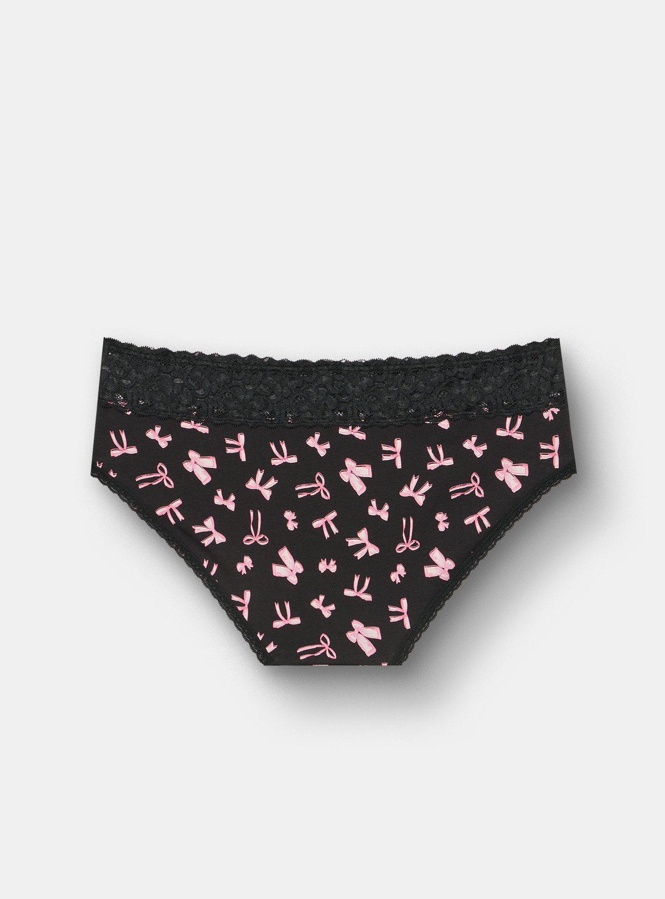 Cotton Mid-Rise Lace Trim Hipster Panty, FLOAT BOWS BLACK, alternate