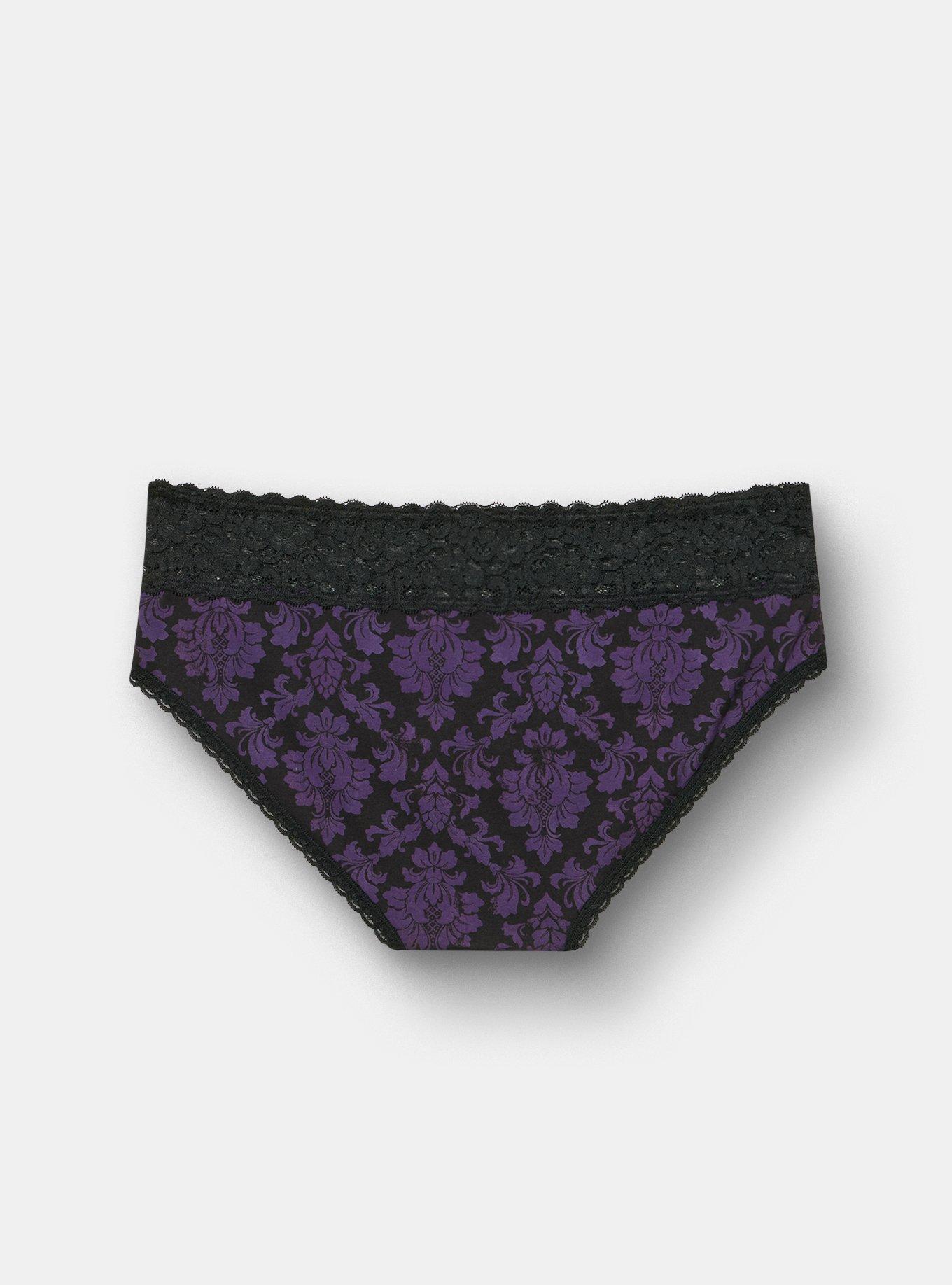 Cotton Mid-Rise Lace Trim Hipster Panty, MEDIEVAL DAMASK BLACK, alternate