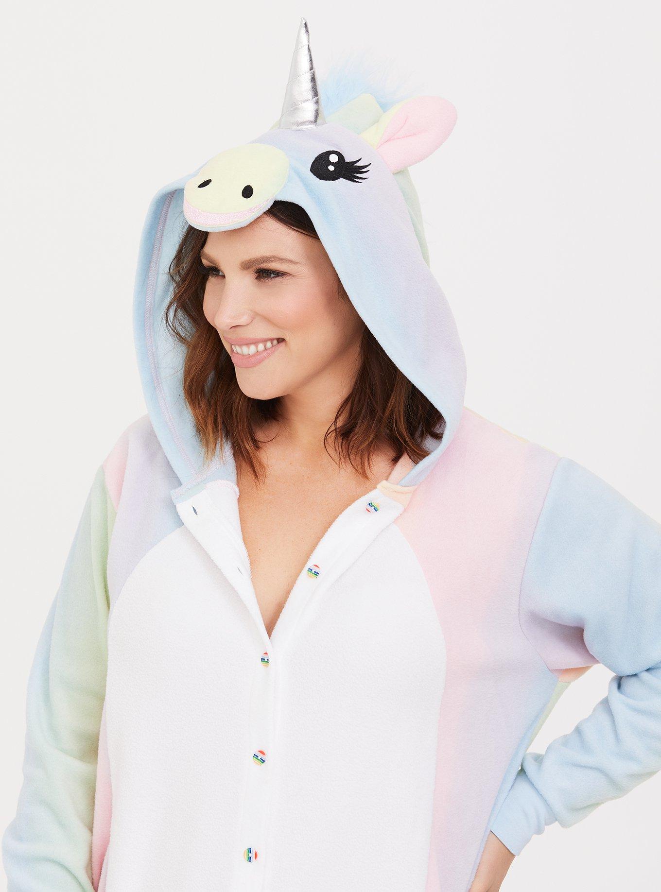 Plus Size - Pastel Rainbow Unicorn Fleece Onesie - Torrid