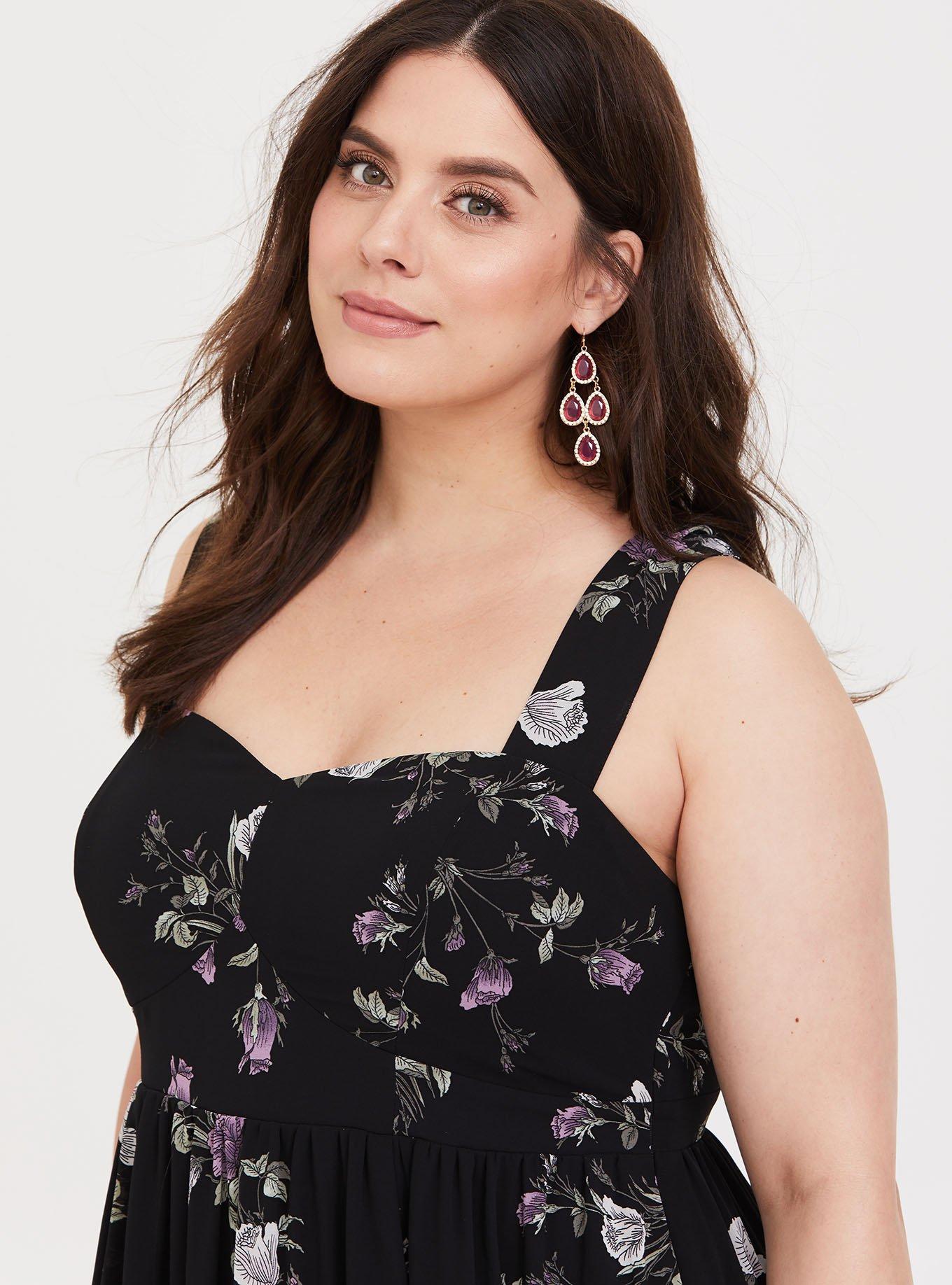 Plus Size Special Occasion Black Floral Sweetheart Midi Dress Torrid