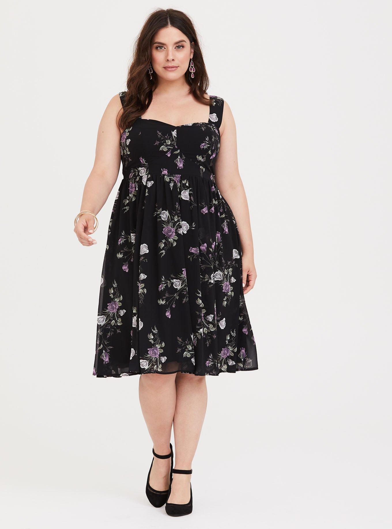 Womens Torrid Black Floral Challis Tie Strap Smocked Midi Dress 0