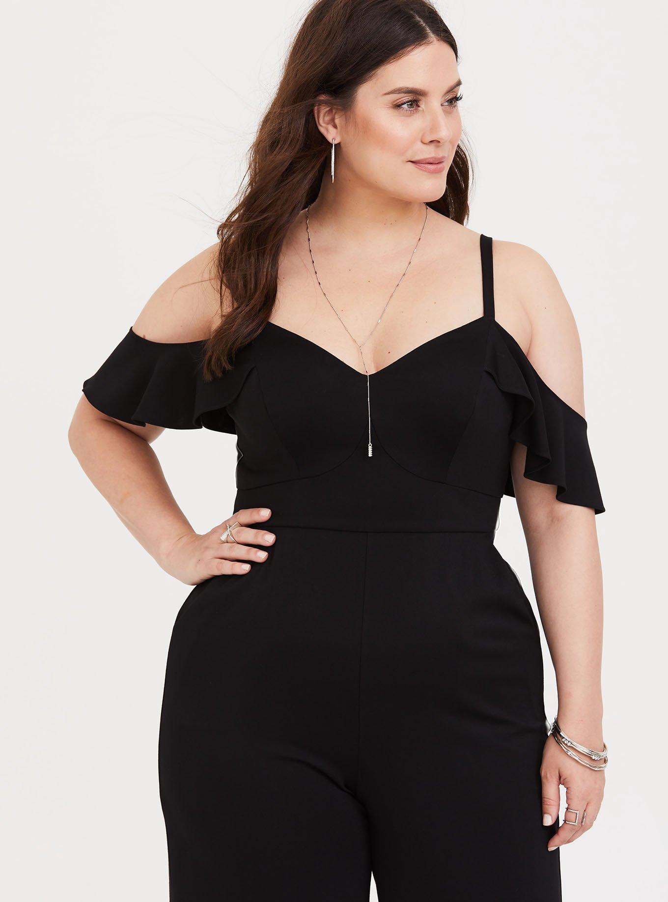 Special Occasion Black Wide Leg Ponte Jumpsuit, , alternate