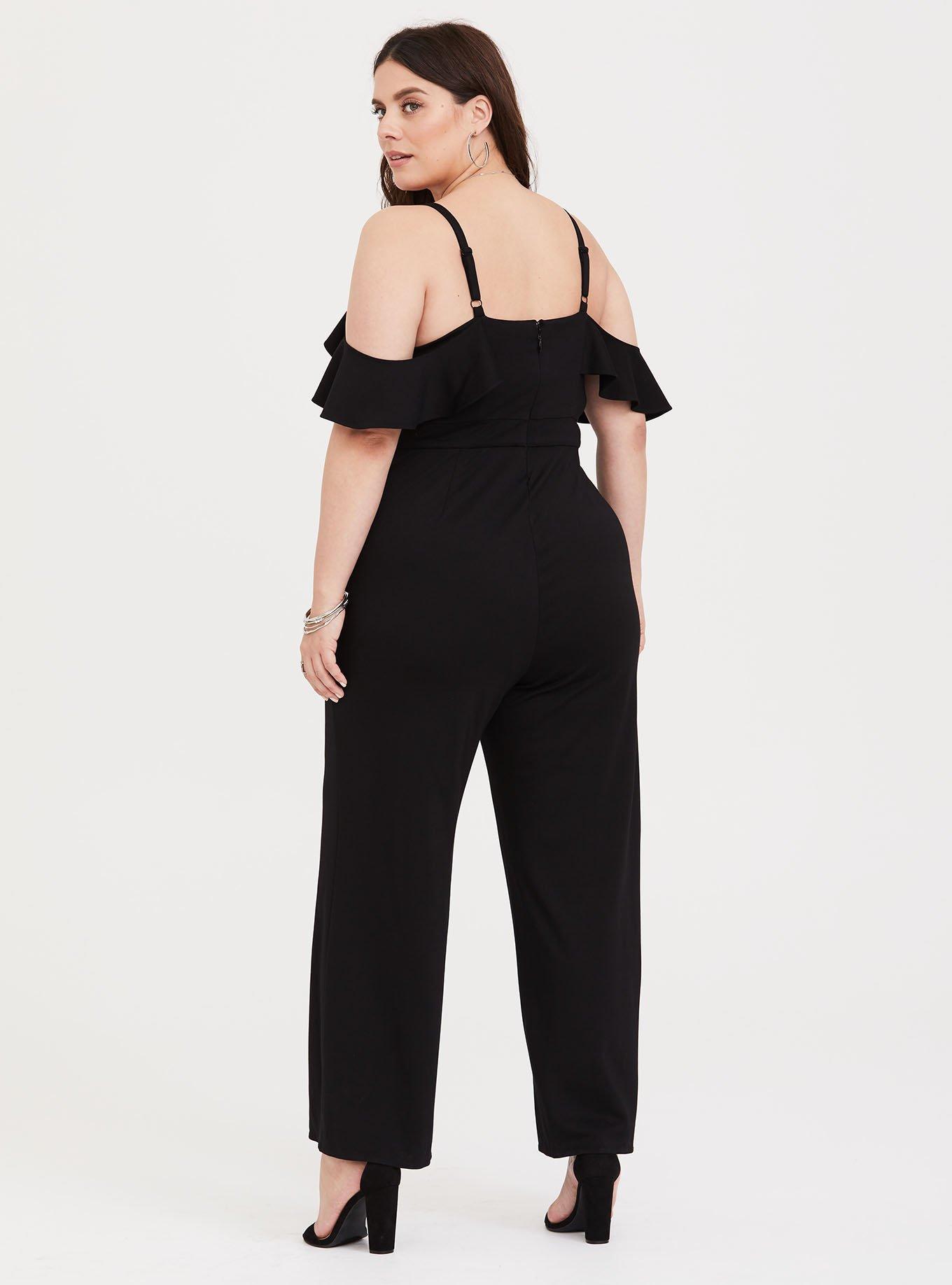 Special Occasion Black Wide Leg Ponte Jumpsuit, , alternate