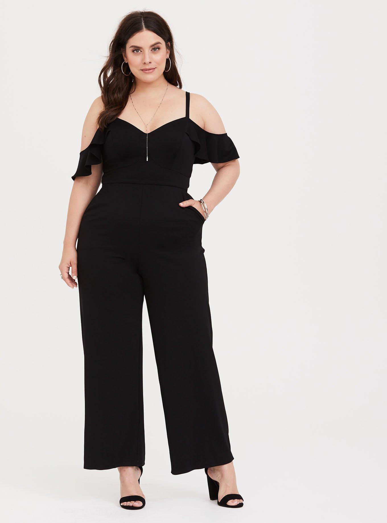 Special Occasion Black Wide Leg Ponte Jumpsuit, , hi-res
