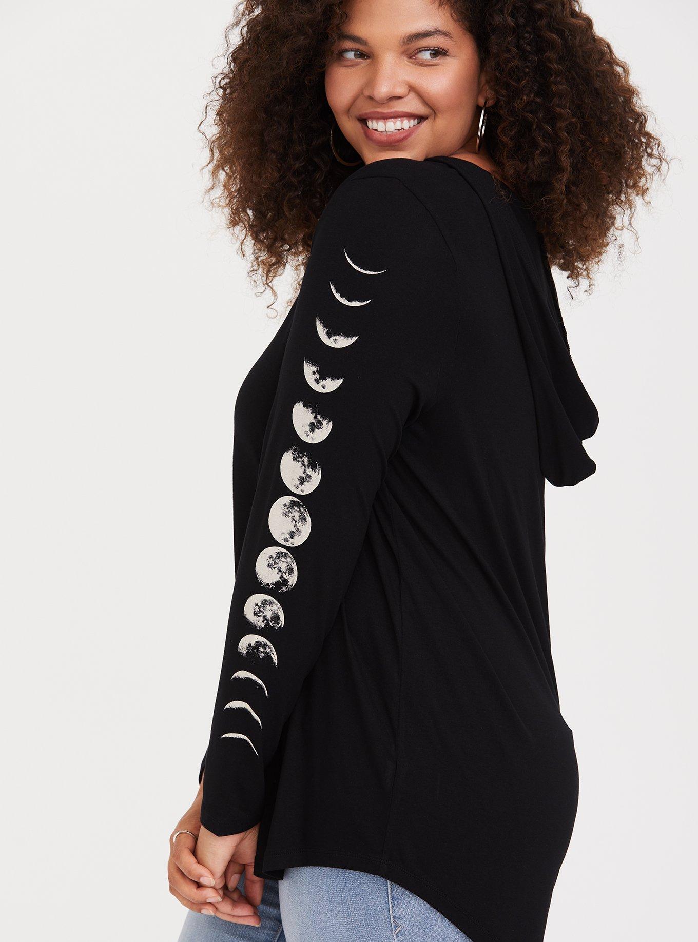 Plus Size Super Soft Black Moon Sleeve Hoodie, , alternate