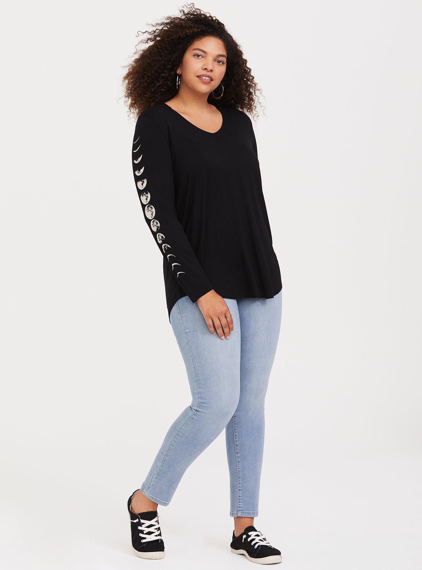 Plus Size Super Soft Black Moon Sleeve Hoodie, , alternate