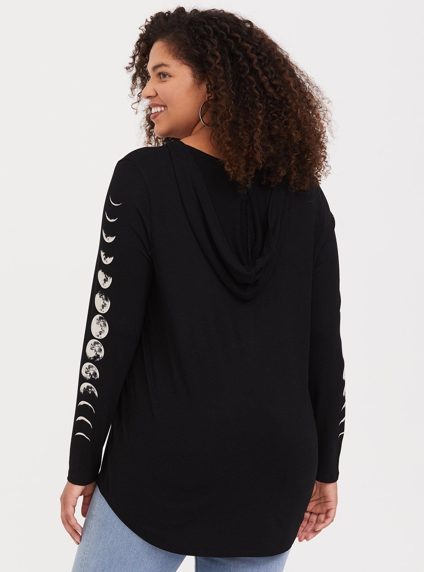 Plus Size Super Soft Black Moon Sleeve Hoodie, , alternate